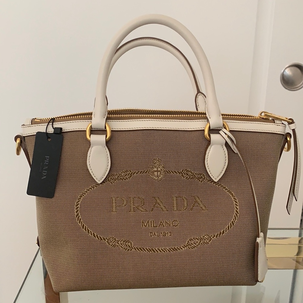 prada logo jacquard bag small satchel